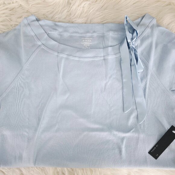 NWT Women's In Moda Blouse with Silk Bow, XL, Light Blue, Scoop Neck - Picture 1 of 9